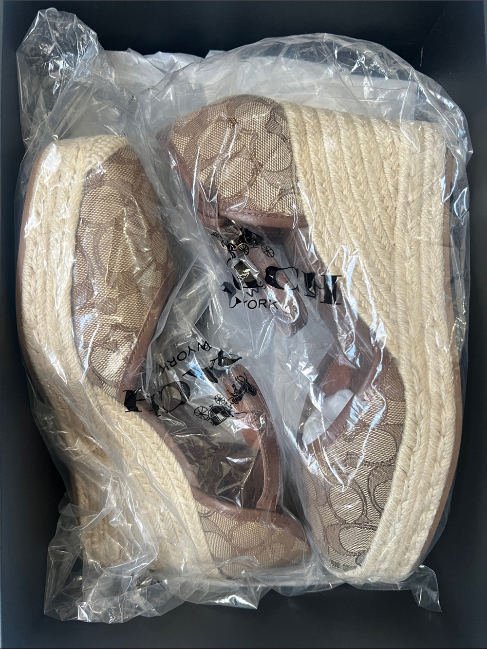 NWT Coach Tan Signature Canvas Espadrille Wedge Sandals - Picture 9 of 13